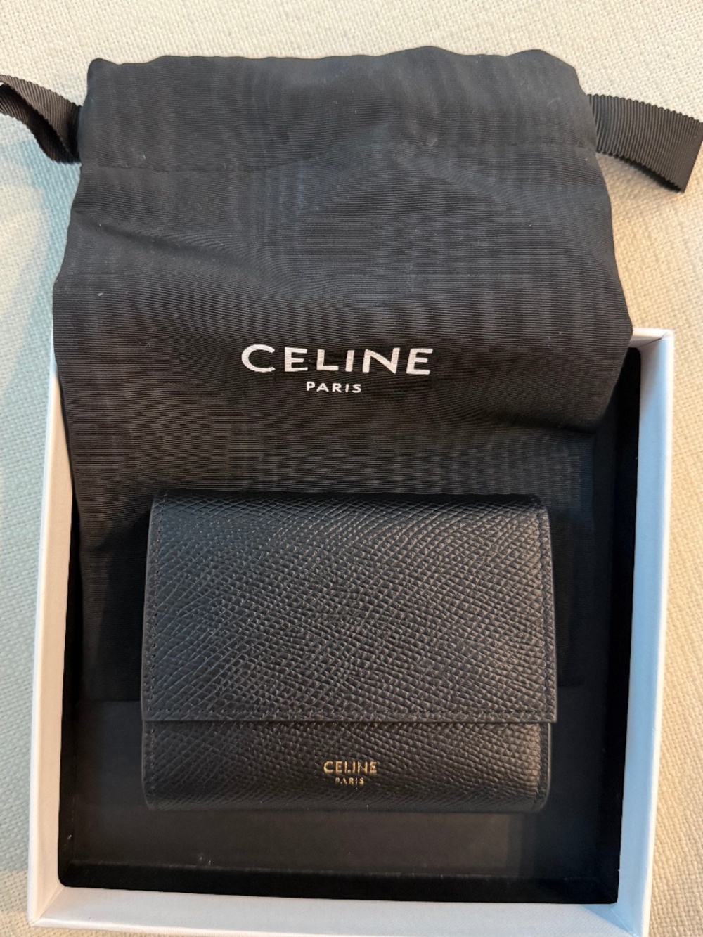 LIKE NEW - Celine Black Leather Trifold Wallet